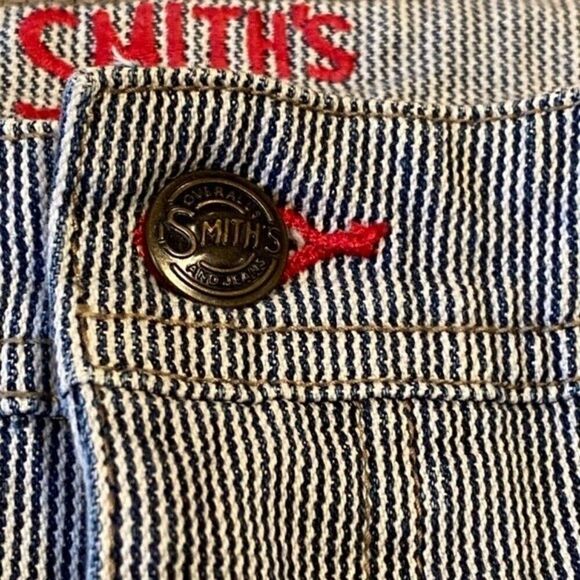 0638 Smiths Jean Shorts Size 16 Blue White Striped Flat Front Button Zipper P… - Picture 7 of 12